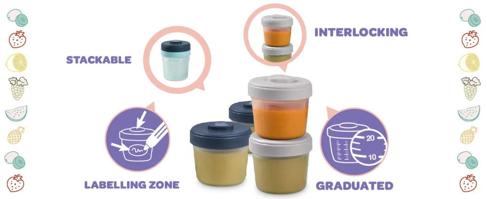 B ABA Set of 8 Storage Pots Interlocking Stackable Pots Baby food storage container 100 Percent Airtight Freezable Breast Milk 4 x 150 ml + 4 x 250 ml Multicolor 8 Piece Set - Beaba