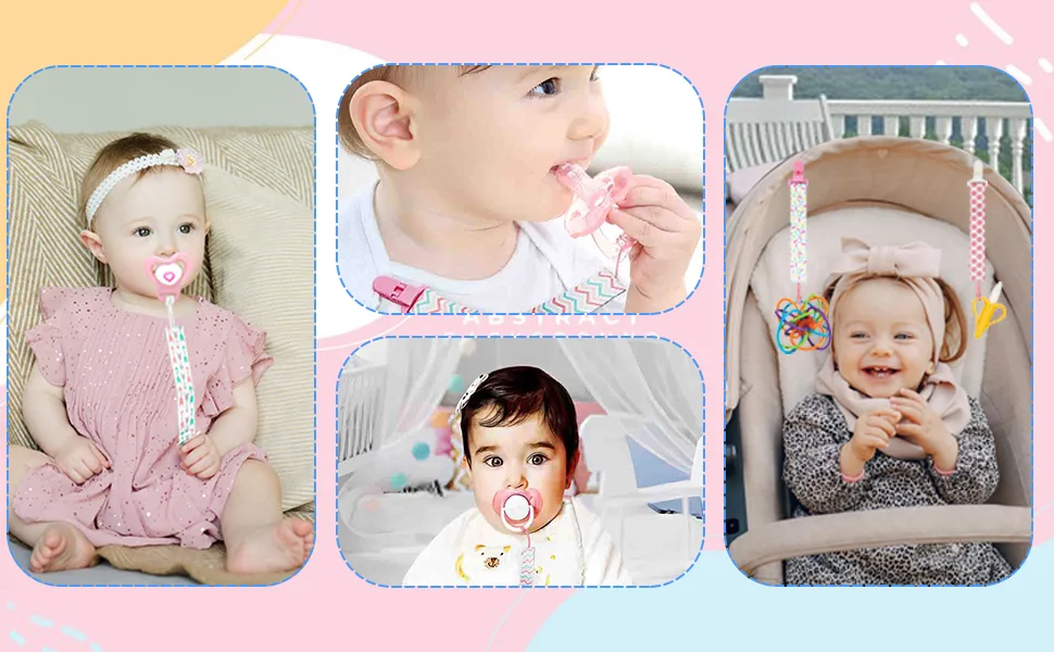 4X Dummy Clips Baby Pacifier Holder Soother Clip Chain Straps with Plastic Clasp 4X Silicone Ring Adapter Fit All Dummies & Soothers & Teething Toys (Blue) - dummy clips girls