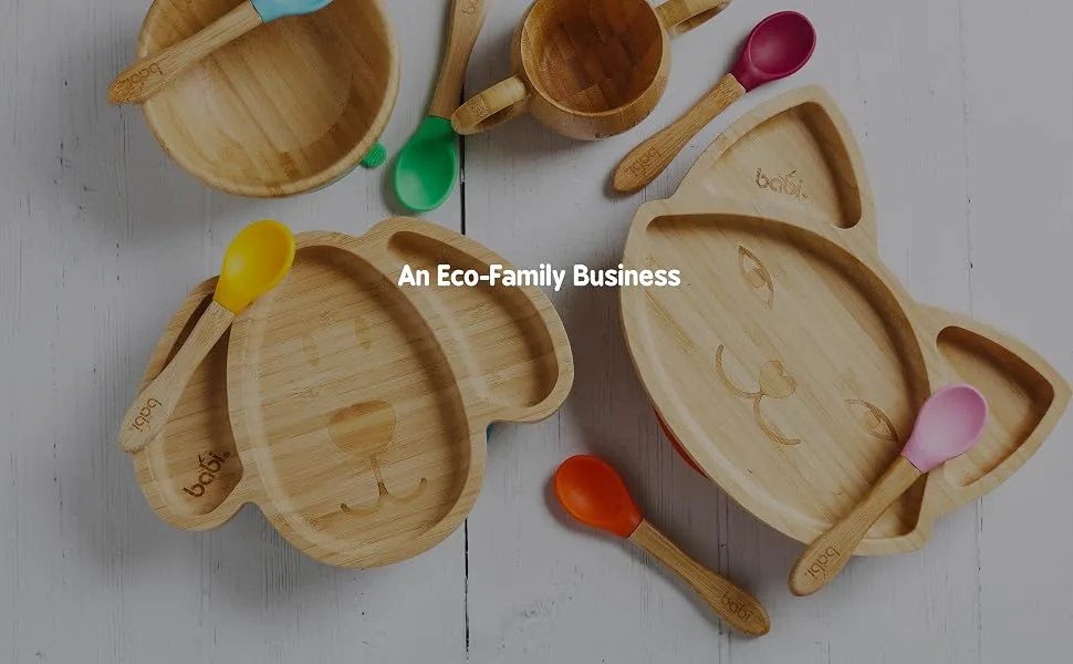 BABI Baby Toddler Large Dog Plate Natural Bamboo with Stay Put Silicone Suction Ring (Green) - BABI HOMEPAGE HEADER