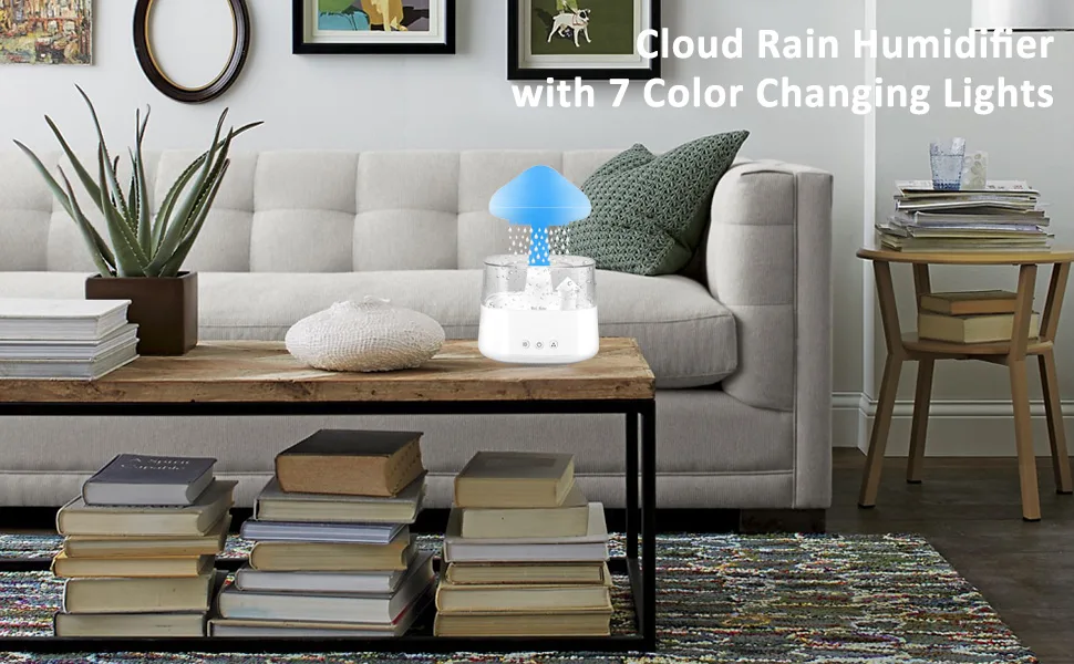Cloud Rain Humidifier Colorful Light Raindrop Aroma Diffuser Humidifiers with 7 Color Changing Lights Multifunctional Aroma Diffuser Humidifier for Home Desk Bedside(grain) - Cloud Rain Humidifier