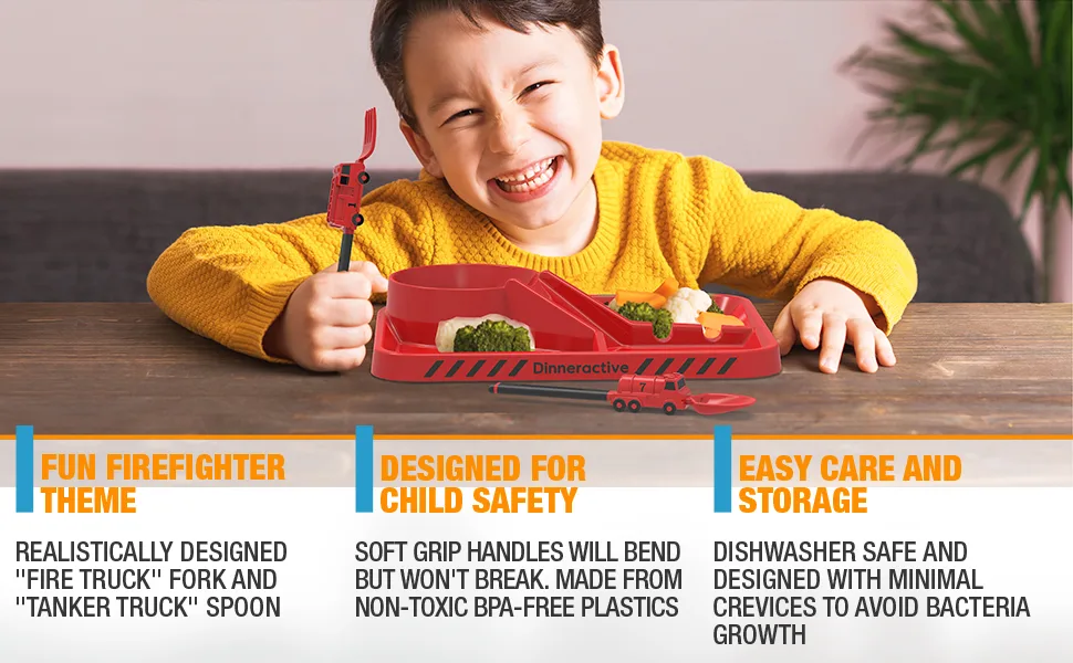 Dinneractive Utensil Set for Kids Red Firefighter Themed Fork and Spoon for Toddlers and Young Children 2-Piece Set Fire Fighter Red - pillow toothbrush chair sippy blankets only equipment rug snacks towel chairs towels couch bed