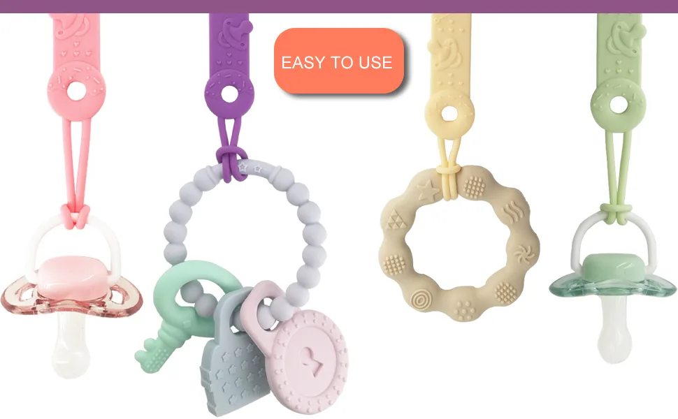 Dummy Clip MOBU 4pcs Soft Silicone Dummy Clips Boys Girls Cute & Stylish Colours Pacifier Clips Holders Soother Clips Chains (4 Colors_ ) - dummy clip
