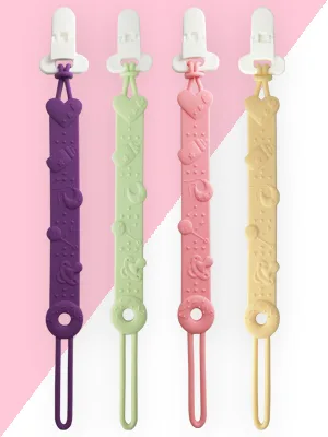Dummy Clip MOBU 4pcs Soft Silicone Dummy Clips Boys Girls Cute & Stylish Colours Pacifier Clips Holders Soother Clips Chains (4 Colors_ ) - dummy clip