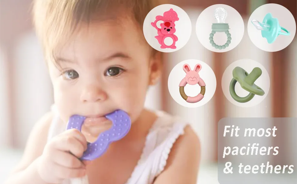 Flow fire Silicone Dummy Clip for Girl and Boys 2Pcs Baby Dummy Clips Fit All Soothers and Dummies Grey 2PCS - Dummy clip