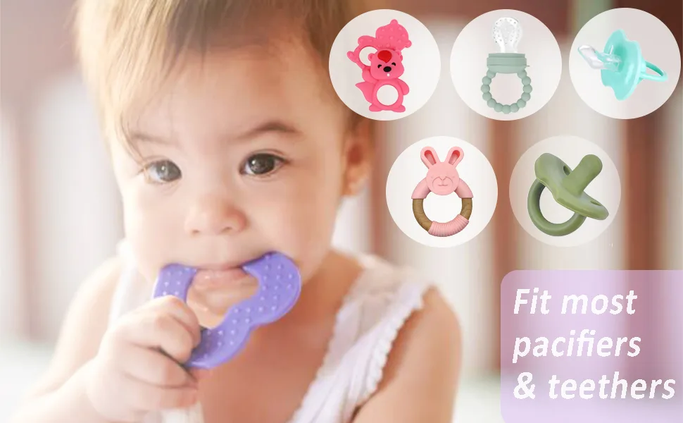 Flow fire Silicone Dummy Clip for Girl and Boys 2Pcs Baby Dummy Clips Fit All Soothers and Dummies Pink 2PCS - Dummy clip
