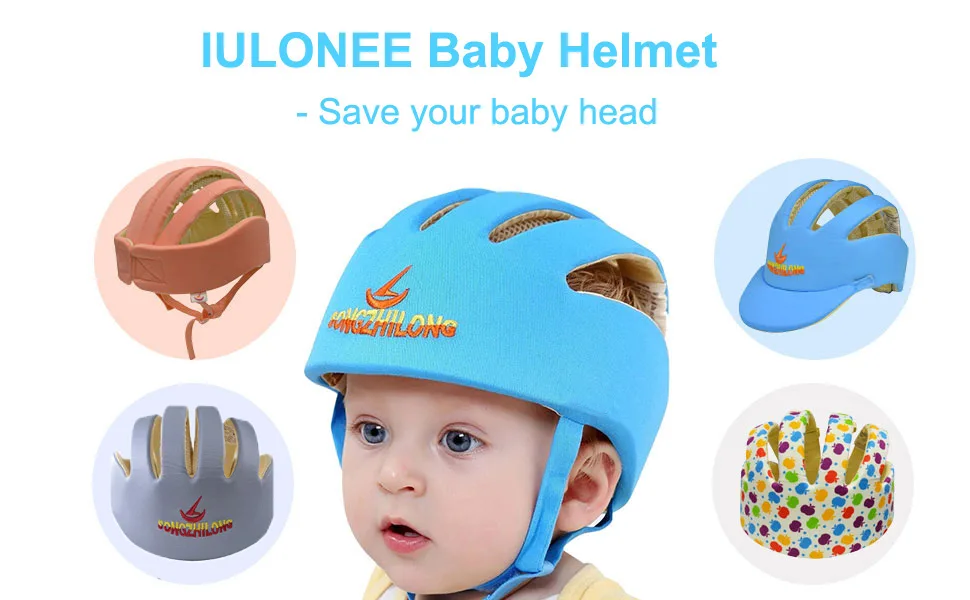 IULONEE Baby Helmet Toddler Protective Hat Infant Head Protective Cotton Hat Toddler Adjustable Safety Helmet (Apple Flower) - baby helmet