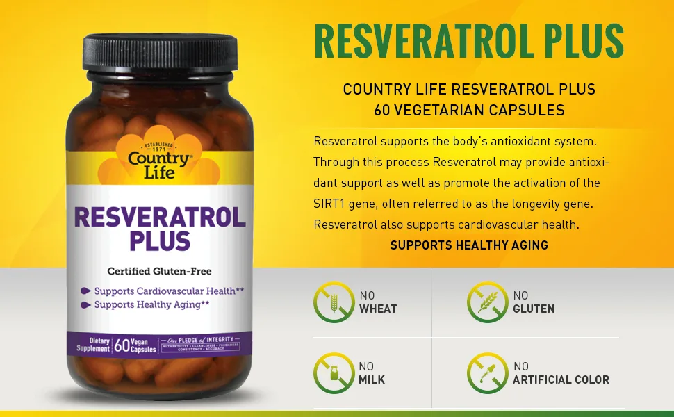 Country Life Resveratrol Plus 60 Vegan Capsules - product information 2