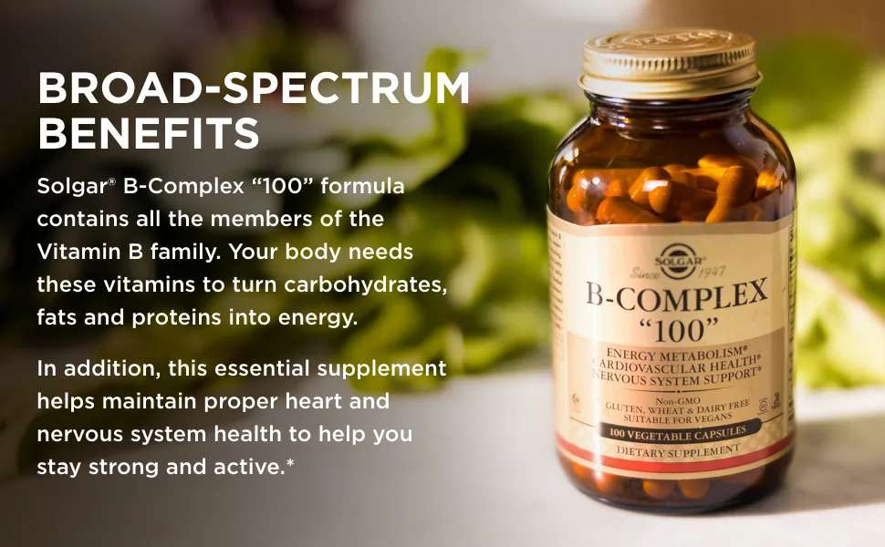 Solgar B-Complex "100" 100 Vegetable Capsules - B-Complex Broad-Spectrum Benefits