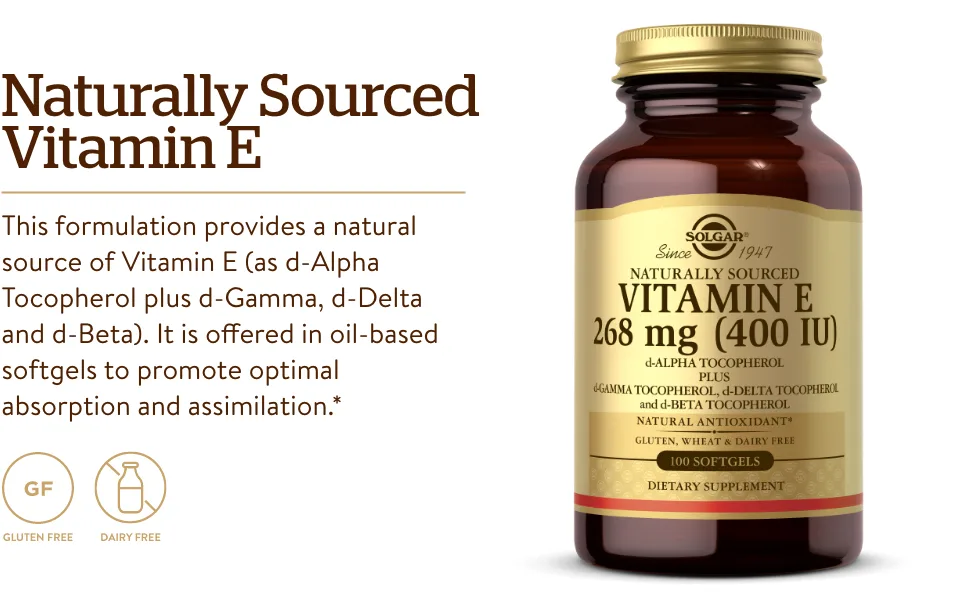 Solgar Naturally Sourced Vitamin E 268 mg (400 IU) 100 Softgels - Solgar