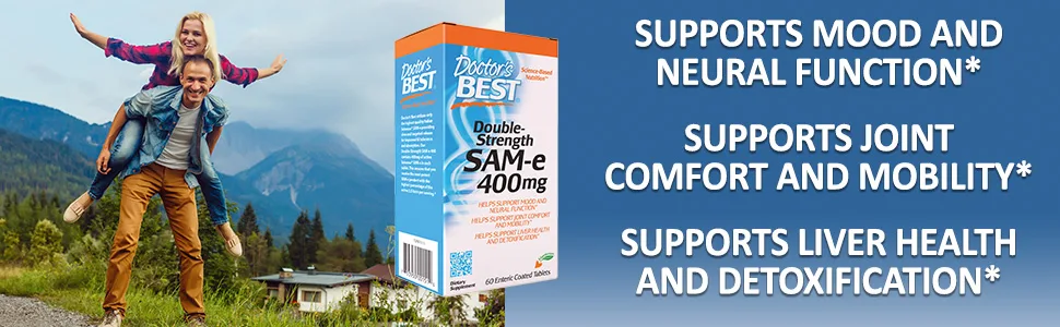 Doctor's Best SAM-e Double-Strength 400 mg 60 Enteric Coated Tablets - SAM-e enhance mood and neural function joint comfort and mobility liver health and detoxification