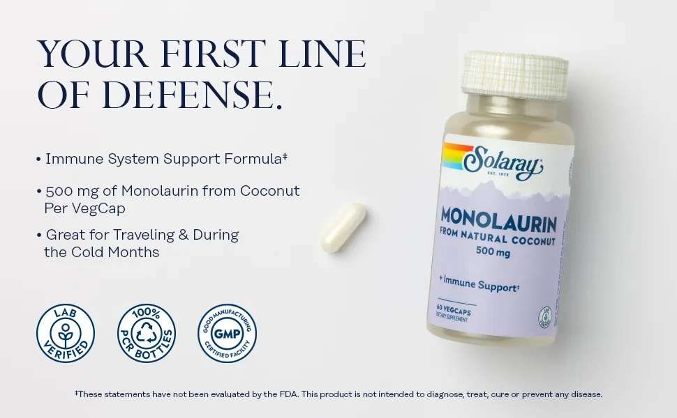Solaray Monolaurin 500 mg 60 Veggie Caps - Solaray Monolaurin 500mg Immune Support, 60ct