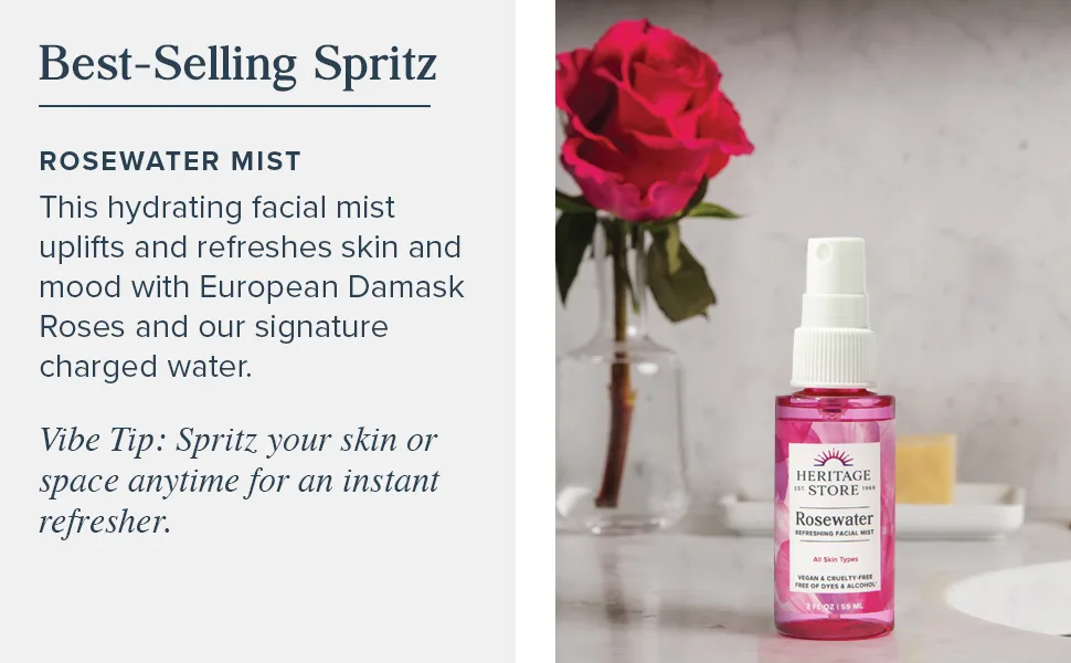 Heritage Store Rosewater Atomizer Mist Sprayer Rose Petals 2 fl oz (59 ml) - heritage store, rosewater, face spray