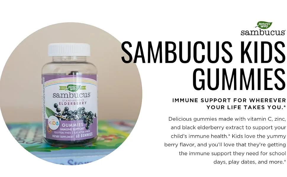 Nature's Way Sambucus Gummies for Kids Standardized Elderberry 60 Gummies - Sambucus Kids Gummies