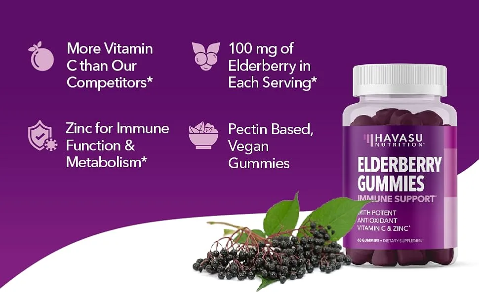 Havasu Nutrition Elderberry Gummies- 60 Gummies - natures way sambucus elderberry black elderberry gummies sambucol black elderberry gummies adults