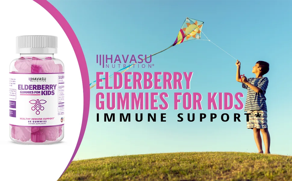 Havasu Nutrition Elderberry Gummies for Kids - 60 Gummies - vitamin c  elderberry syrup  elderberry gummies  gluten free  gummy vitamins  vitamin c gummies