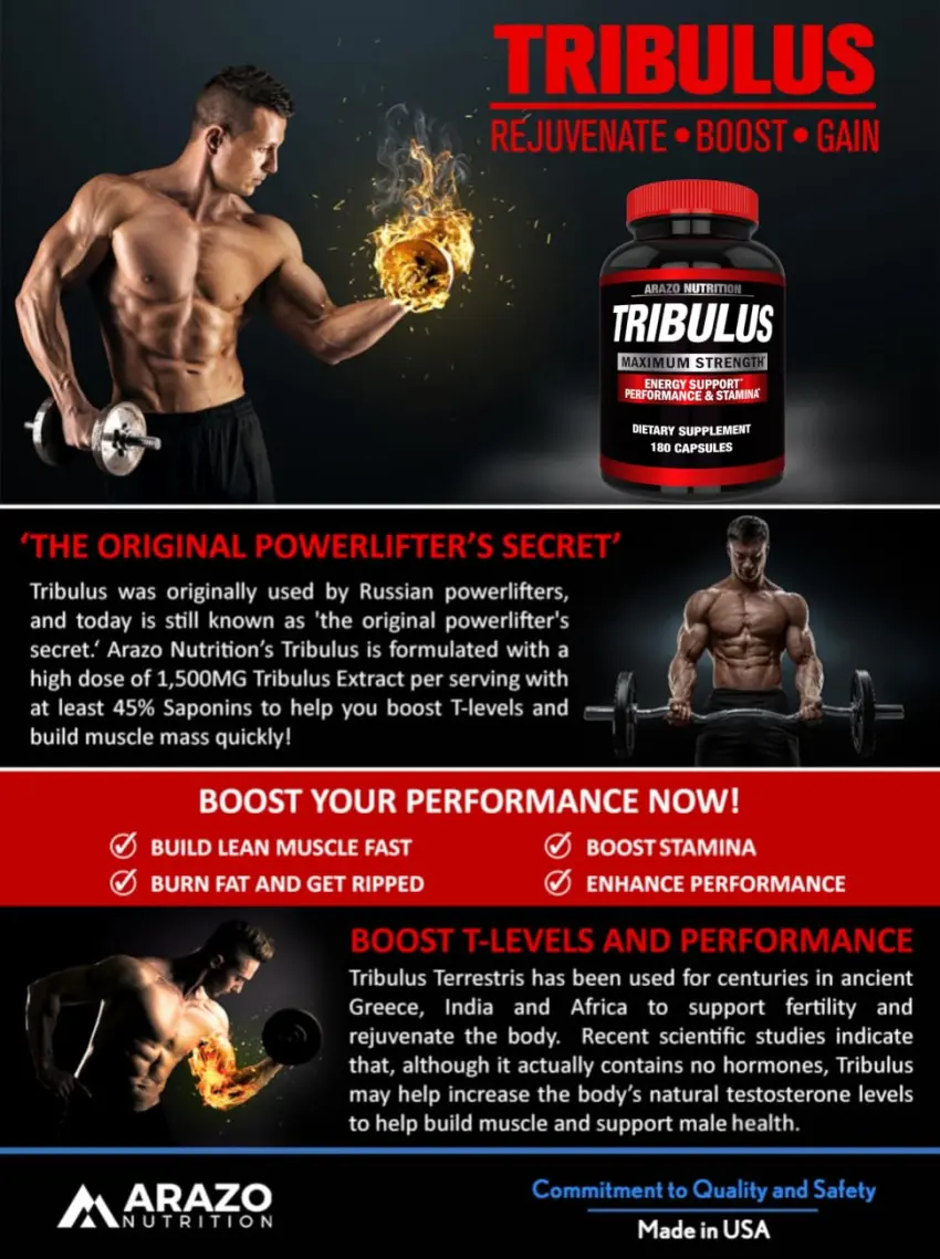 Arazo Nutrition Tribulus Testosterone Booster - 180 Capsules - Tribulus
