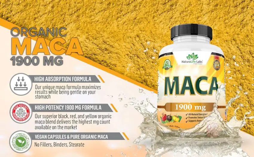 NaturaLife Labs Organic Maca Root - 150 Capsules  - maca 1900 mg