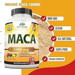 NaturaLife Labs Organic Maca Root - 150 Capsules  - Maca 1900 mg