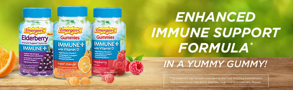 Emergen-C Immune Gummies -Elderberry -45 Count  - Enhanced Immune Support Formula in a yummy gummy