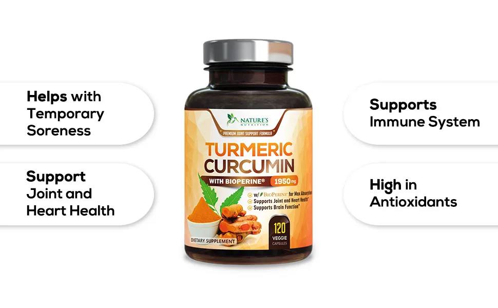 Natures Nutrition Turmeric Curcumin Joint Support - 120 Capsules - Turmeric curcumin with bioperine black pepper