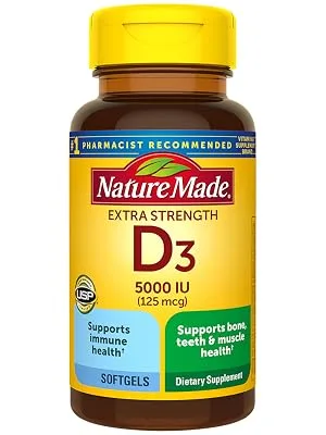 Nature Made Extra Strength Vitamin D3 5000 IU -180 Softgels  - Nature Made Extra Strength Vitamin D3 125 mcg (5000 IU) Softgels
