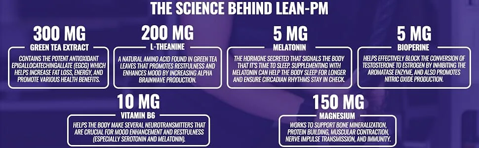 LEAN PM Night Time Fat Burner Sleep Aid Supplement - 30 Capsules - Lean pm 3