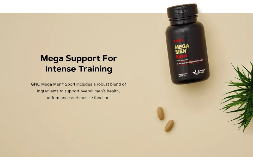 GNC Mega Men Sport Daily Multivitamin for Performance Muscle Function and General Health -180 Count - Mega Support For Intense Training