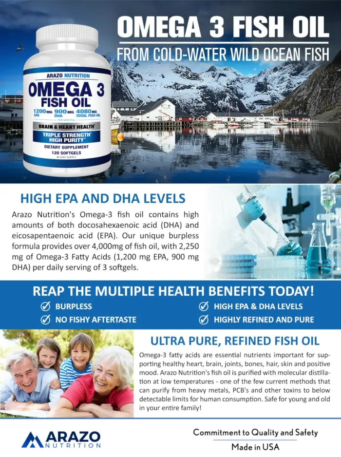 Arazo Nutrition Omega 3 Fish Oil - 120 Count - Omega A+