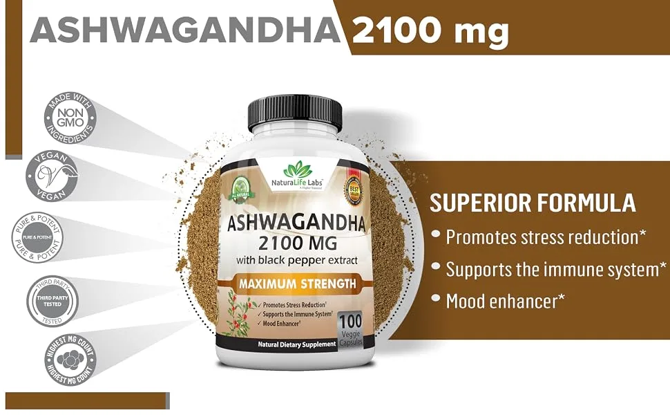 NaturaLife Labs Organic Ashwagandha 2100 mg - 100 Capsules - ashwagandha