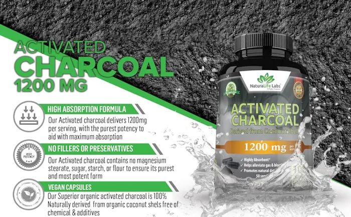 NaturaLife Labs Organic Activated Charcoal - 100 Capsules - activated charcoal
