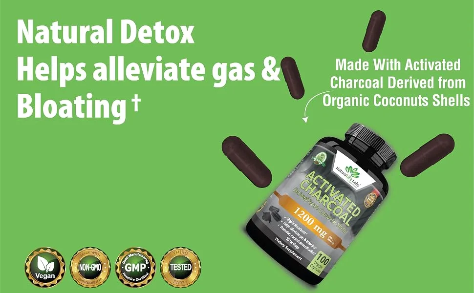 NaturaLife Labs Organic Activated Charcoal - 100 Capsules - activated charcoal