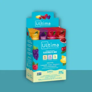 Ultima Replenisher Electrolyte Hydration Powder Variety Pack 20 Count Stickpacks - Ultima Replenisher Mocktini Pack surrounded by cocktails