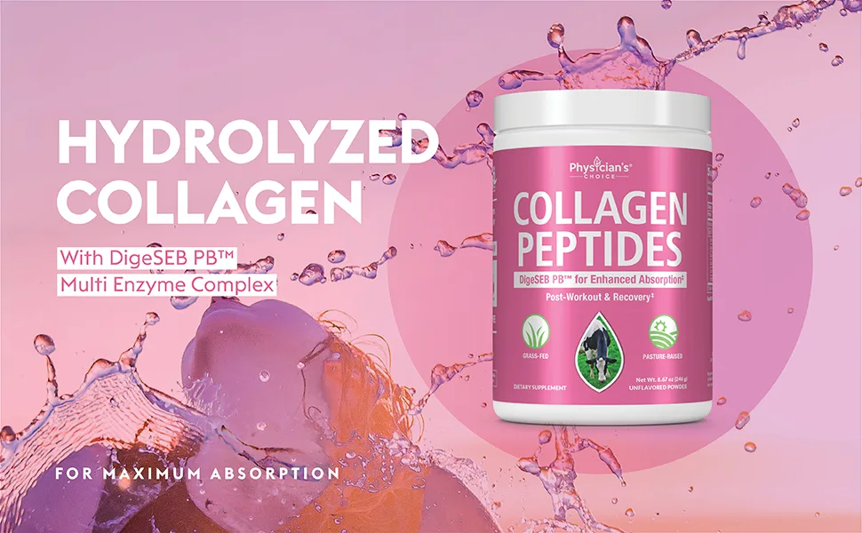 Physician's Choice Collagen Peptides Grass Fed Non-GMO Type I and III Gluten-Free - 8.67 Oz (246 Grams) - Collagen Peptides