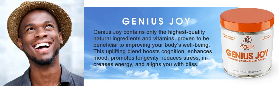 Genius Joy Mood Booster & Brain Support -100 Capsules - sam e, mood booster, 5 htp, anxiety supplements, anti depressants, kratom