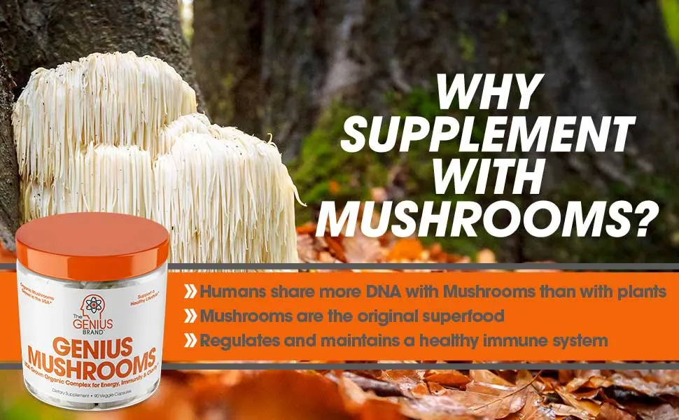 Genius Immunity Mushroom Booster & Nootropic Brain Supplement - 90 Capsules - immune support, kratom, lions mane, immune support, kratom, lions mane, immune support, kratom