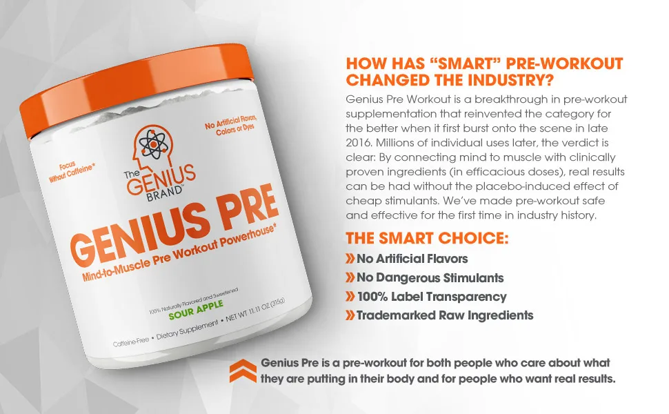 Genius Pre Workout Powder - Sour Apple – 20 Servings  - honey badger 4