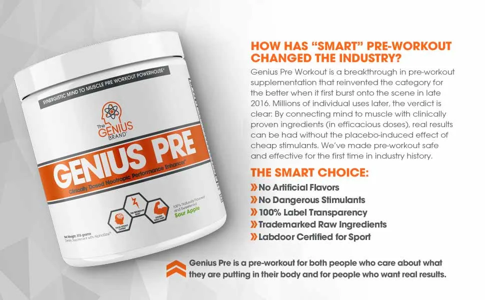 Genius Pre Workout Powder - Sour Apple – 20 Servings  - honey badger c4 ultimate