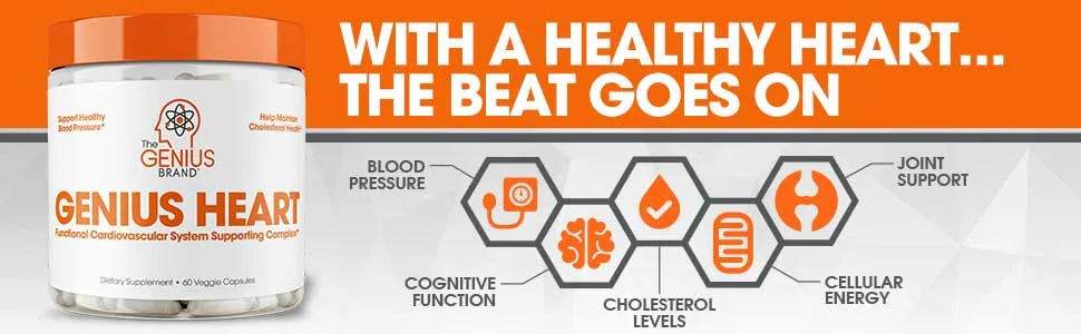Genius Heart Supplement - 60 Capsules - blood pressure supplement, cholesterol lowering supplement, heart supplement, heart health
