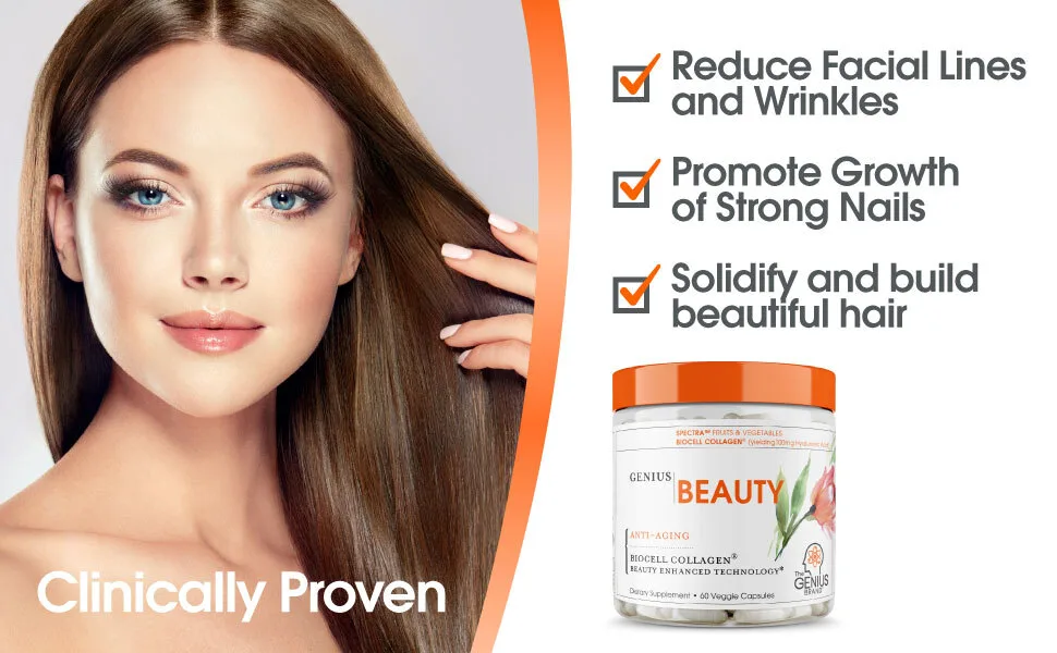 Genius Beauty - Hair Skin and Nails Vitamins - 60 Capsules - genius