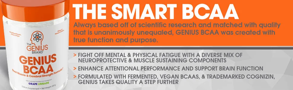 Genius BCAA Powder Nootropic Amino Acids & Muscle Recovery- Grape Limeade -287 Grams - bcaa