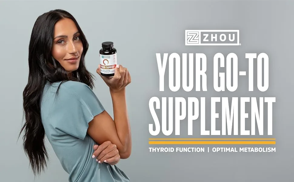 Zhou Nutrition Thyroid Support Complex with Iodine - 60 Capsules - Go-to supplement for Thyroid Support and Optimal Metabolism