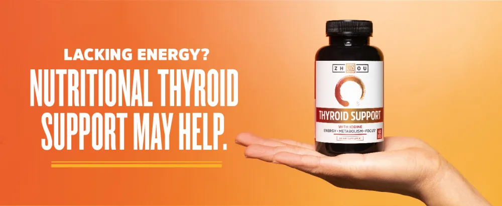 Zhou Nutrition Thyroid Support Complex with Iodine - 60 Capsules - Lacking energy? Nutritional thyroid support map help