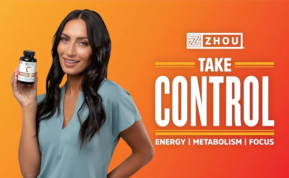 Zhou Nutrition Thyroid Support Complex with Iodine - 60 Capsules - Zhou Nutrition Thyroid Support - Thyroid support with ashwagandha, vitamin B12 and bladderwrack