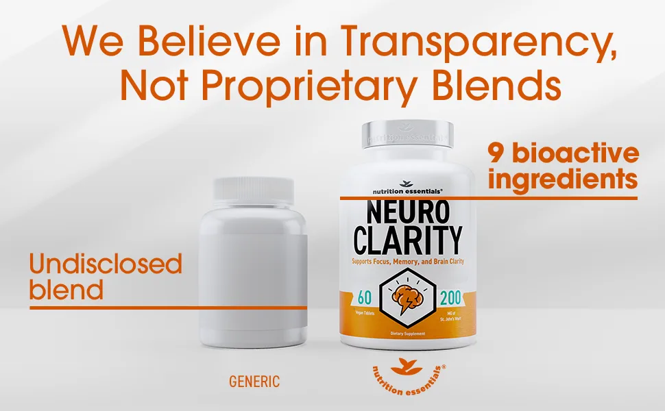 Nutrition Essentials Nootropic Brain Function Booster Supplement - 60 capsules - probiotics for women womens mens veggie capsules resistant formulated daily helps soothe gas