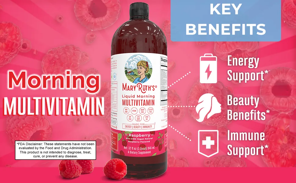 MaryRuth's Morning Liquid Vitamins - Raspberry - 32oz - Raspberry Morning Multivitamin H1 FDA