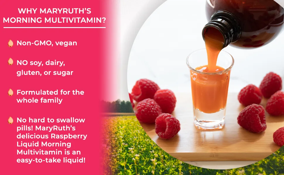 MaryRuth's Morning Liquid Vitamins - Raspberry - 32oz - Raspberry Morning Multivitamin H2