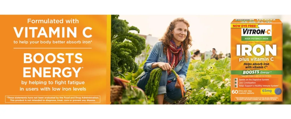 Vitron-C High Potency Iron Supplement with Vitamin C - 60 Count - Vitron C boosts energy by helping to fight fatigue