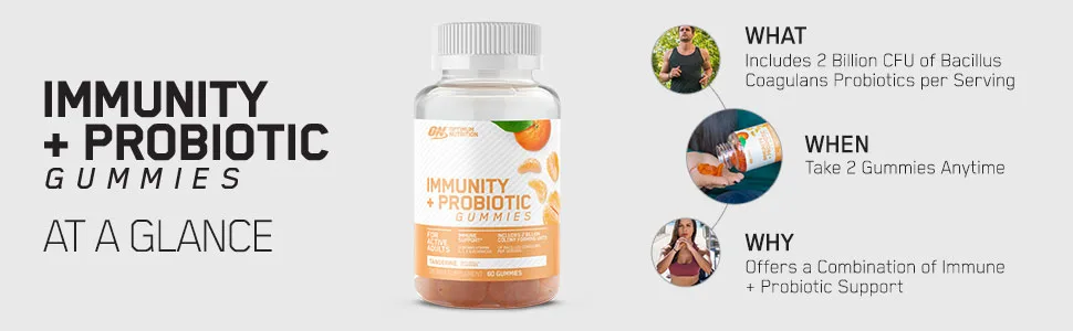 Optimum Nutrition Immunity & Probiotic Gummies - Tangerine - 60 Count  - Optimum Nutrition, Gummies, Immunity, Probiotic
