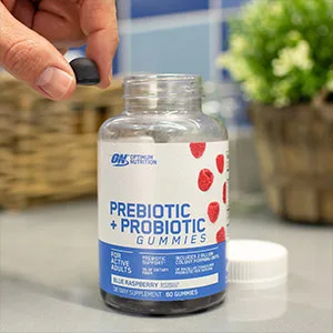 Optimum Nutrition Prebiotic + Probiotic Gummies - Blue Raspberry - 60 Count  - ON Gummies Prebiotic and Probiotic
