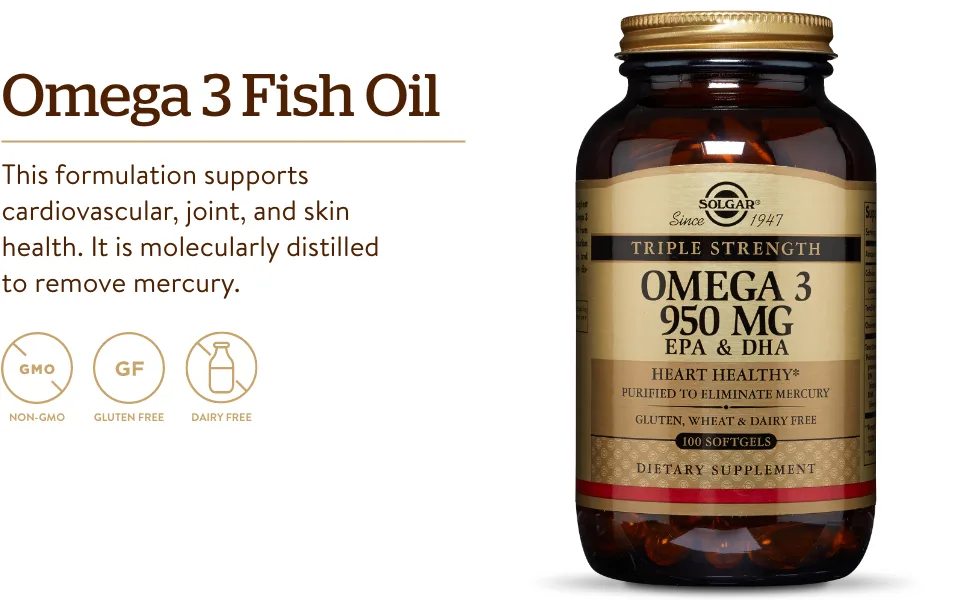 Solgar Omega-3 EPA & DHA Triple Strength 950 mg 50 Softgels - Supports Cardiovascular, Joint & Skin Health - Heart Healthy Supplement - Essential Fatty Acids